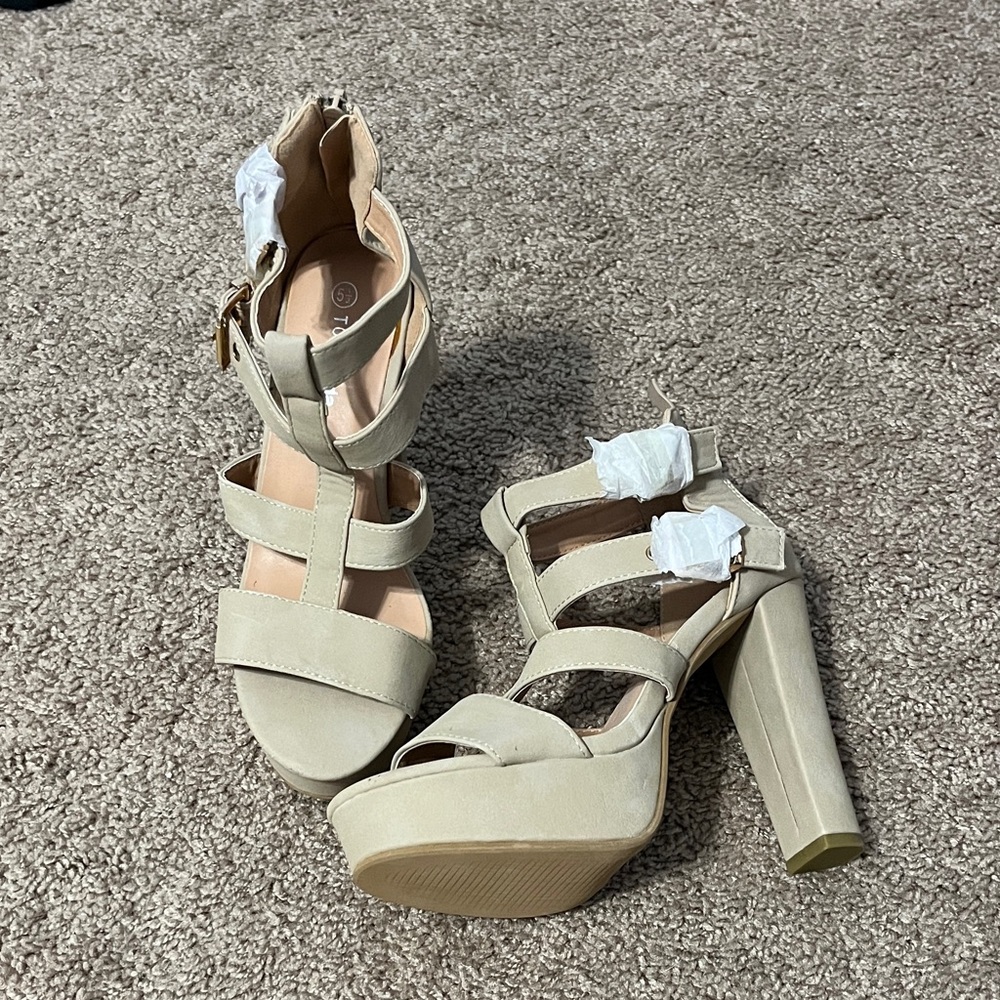 TOP Moda Cream Strappy Heels